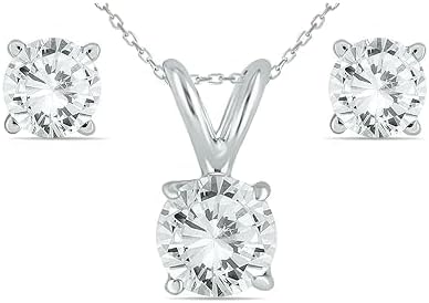 14K White Gold 3-12 Carat Diamond Stud Earrings and Pendant Necklace Set