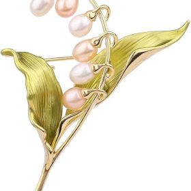 Gold Moissanite Lily of the Valley Pearl Brooch - Vintage Accessory for Coats and Outerwear