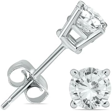 14K White Gold 3-12 Carat Diamond Stud Earrings and Pendant Necklace Set - Image 2
