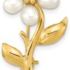 Yellow  4-5mm White & Rice Freshwater Cultured Pearl 29x17mm Flower Brooch