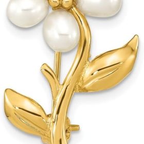 Yellow  4-5mm White & Rice Freshwater Cultured Pearl 29x17mm Flower Brooch