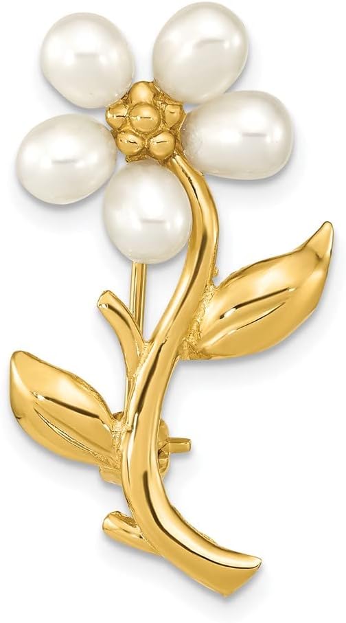 Yellow 4-5mm White & Rice Freshwater Cultured Pearl 29x17mm Flower Brooch