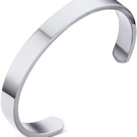 Personalized Cuff Bangle Bracelet : Polished Stainless Steel Various Inspirational Quote Bracelets Free Custom Engrave Name Mantra Text Minimalist Open Bangle Cuff for Men Women Girl Boy