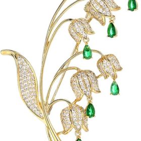 Gold Lily of the Valley Brooch with Genuine Moissanite - Elegant Floral Design, Premium Moissanite-Accented Jewelry, Ideal Gift for Women on Special Occasions