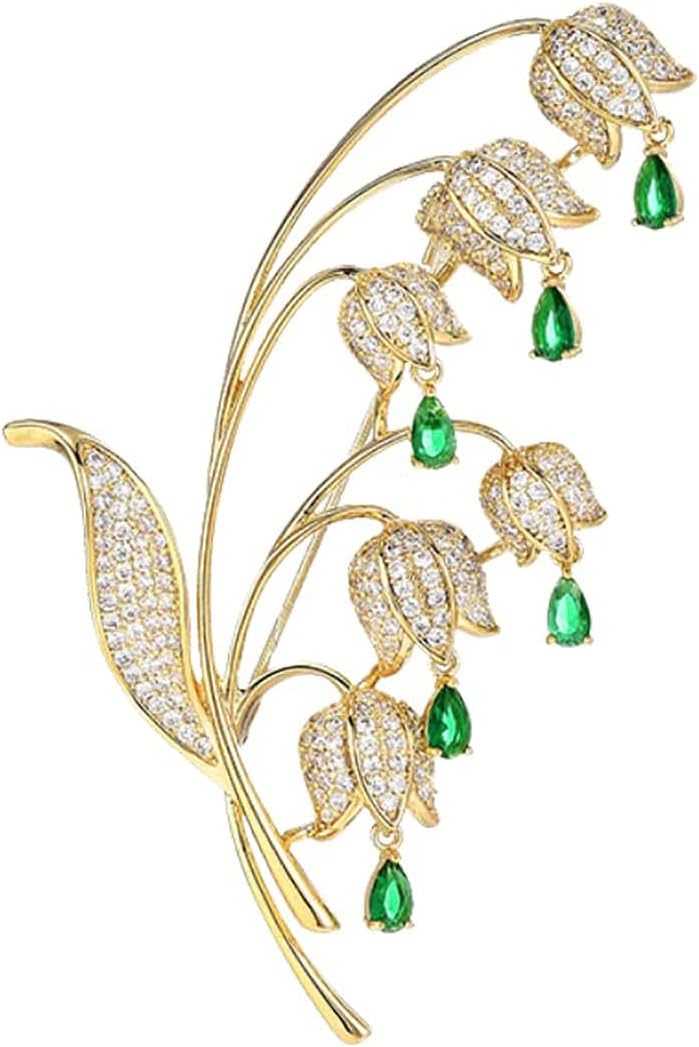 Gold Lily of the Valley Brooch with Genuine Moissanite - Elegant Floral Design, Premium Moissanite-Accented Jewelry, Ideal Gift for Women on Special Occasions