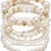 Chunky Simulated Pearl Stackable Stretch Bracelet Set ded Ball Adjustable Multilayered Elastic Bangles for Women Wedding