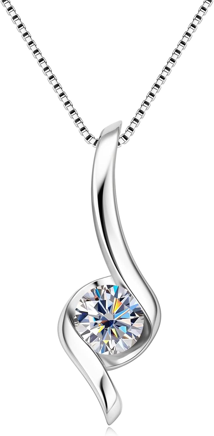 1CT Moissanite Pendant Necklace for Women D Color VVS1 925 Sterling Silver Infinity Chain Necklace Gift for Her Wife Mom Birthday