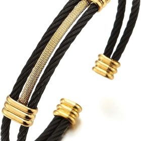 Men Women Stainless Steel Twisted Cable Adjustable Cuff Bangle Bracelet