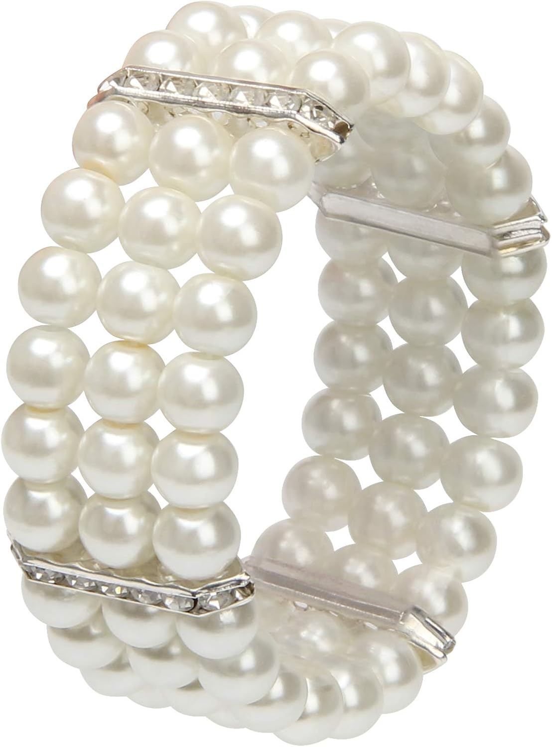 Ladies Faux Pearls Accent Off White Stretch Wrist Bracelet (Pearl style3)