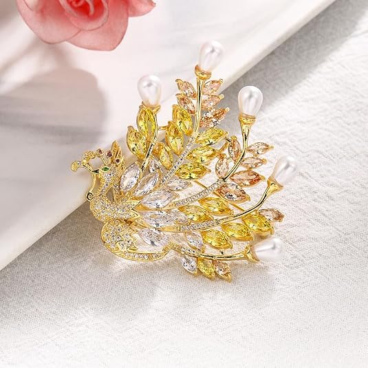 Gold Majestic Phoenix Brooch Embellished with Lustrous Pearls and Colorful Gemstones, Sophisticated Jewelry for Memorable Events, Must-Have Accessory for Elegant Women - Image 2