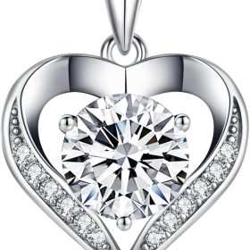 Moissanite Necklace for Women, 1-3 Carat Heart Necklace Engraved with 'I LOVE YOU', Birthday Gift for Wife, Anniversary Present for Wife Women, Jewelry Gifts for Christmas Valentine's Day