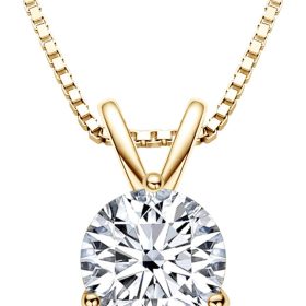 1-3 CT Moissanite Necklace for Women, Solitaire Lab Imitation Diamond Pendant, 18K White Gold Plated D Color Round Cut 925 Sterling Silver Necklace, GRA Certified, 18+2 inch Box Chain