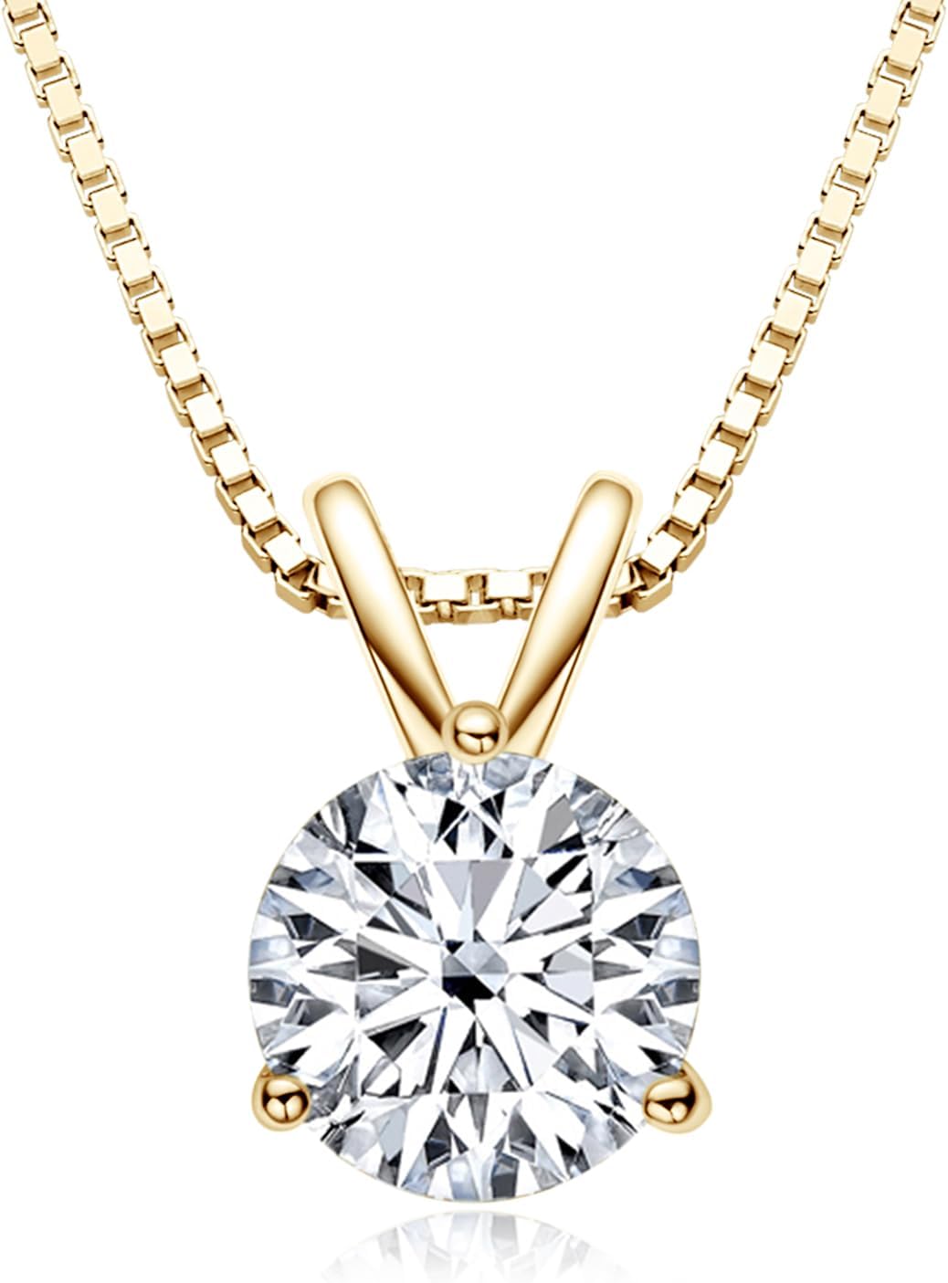 1-3 CT Moissanite Necklace for Women, Solitaire Lab Imitation Diamond Pendant, 18K White Gold Plated D Color Round Cut 925 Sterling Silver Necklace, GRA Certified, 18+2 inch Box Chain