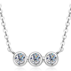 Three Stone Moissanite Pendant Necklace, D Color VVS1 Clarity 925 Silver Bezel Pendant for Women Wife Birthday Jewelry Gift