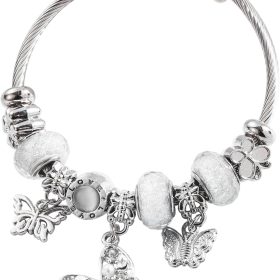 Silver Women Bracelets - Adjustable Charm Bracelets for Women Birthday Gifts Favors Titanium Steel Bracelet Bundle  Kit