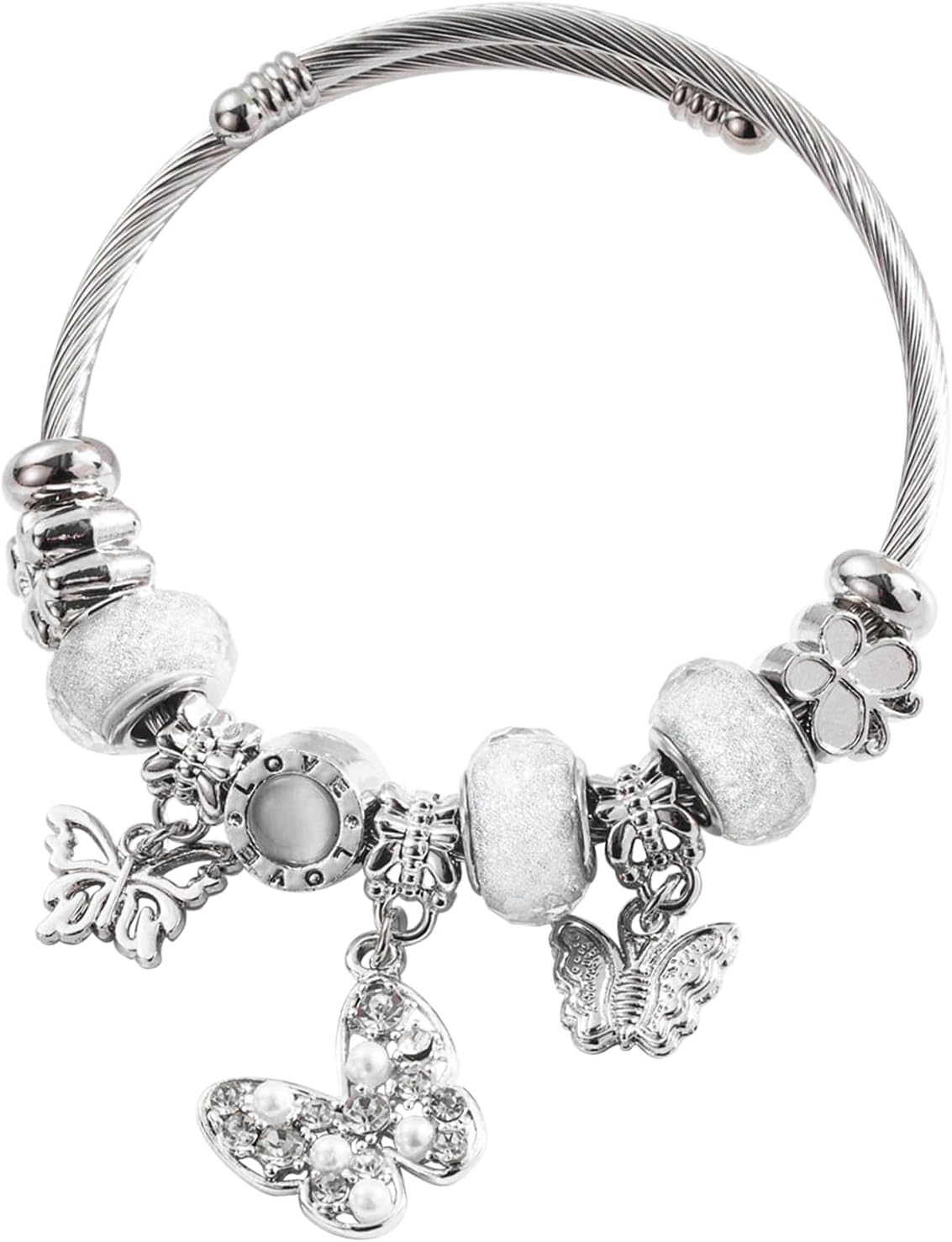 Silver Women Bracelets - Adjustable Charm Bracelets for Women Birthday Gifts Favors Titanium Steel Bracelet Bundle Kit