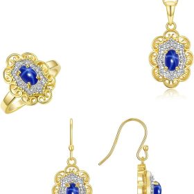 14K Gold Floral Halo Pendant Necklace, Earrings, and Ring Set