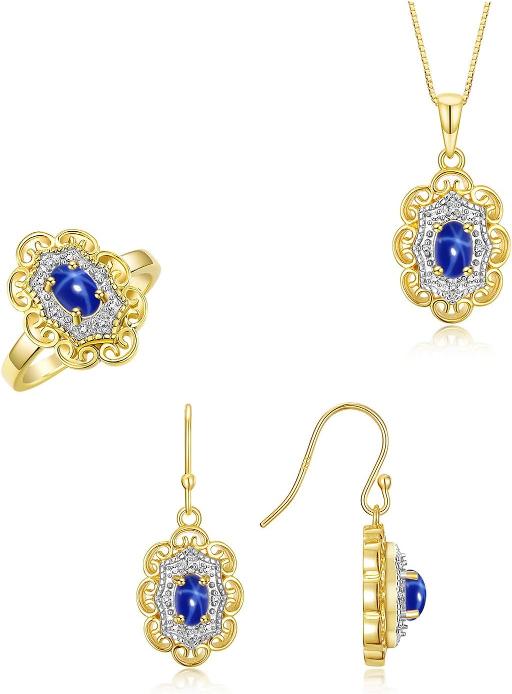 14K Gold Floral Halo Pendant Necklace, Earrings, and Ring Set