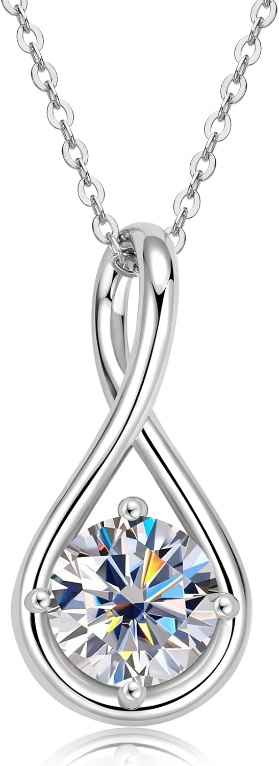 Infinity Moissanite Necklaces for Women, 925 Sterling Silver Moissanite Pendant Necklace 2ct D Color VVS1 Clarity, White Gold Plated Dainty Necklace for Women Jewelry Gifts