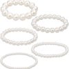 5 Pcs White Pearl Bracelets for Women, White Stretch Bridesmaid Pearl Bracelets Bridal Wedding Elastic Bracelets Stackable Faux Pearl Bracelets for Lady Pearl ded Bracelets
