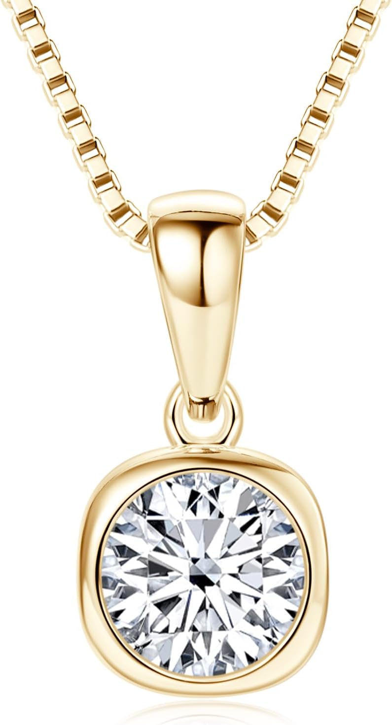 Moissanite Necklace for Women, Solitaire Pendant, D Color Round Cut 925 Sterling Silver Necklace, GRA Certified, 18+2 inch Box Chain