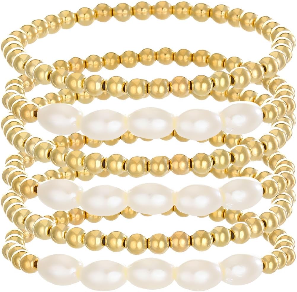 Chunky Simulated Pearl Stackable Stretch Bracelet Set ded Ball Adjustable Multilayered Elastic Bangles for Women Wedding - Image 2