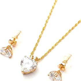 18K Sterling Gold Heart-Shaped Diamond Jewelry Set