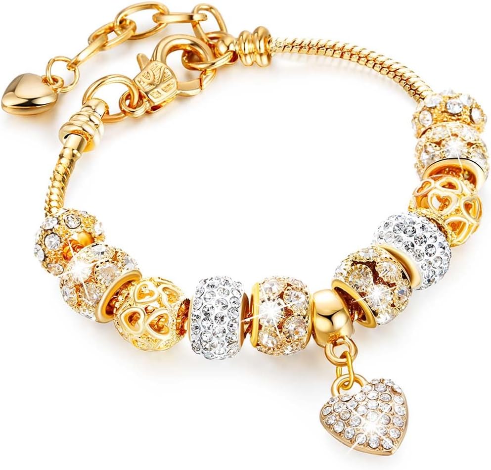Gold Bracelets Rhinestone Heart Charm Bracelet Luxury Adjustable Bangle for Women