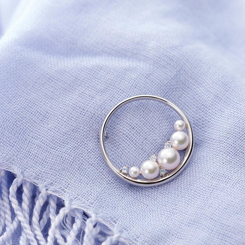 3.5-7.0mm Cultured Pearl with Blue moonstone Brooch for Women with Sterling Silver | Elegant Design Excellent Gift | Pearl Brooch - Image 2