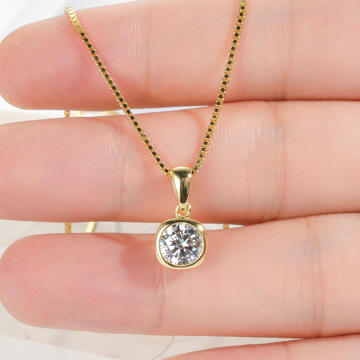 Moissanite Necklace for Women, Solitaire Pendant, D Color Round Cut 925 Sterling Silver Necklace, GRA Certified, 18+2 inch Box Chain - Image 2