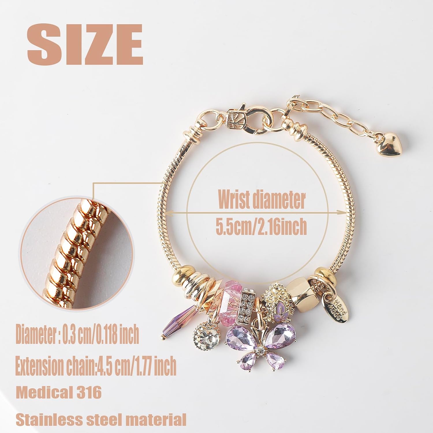 Charm Bracelets for teen girls exquisite cute cartoon frienhip bracelet Gold Stainless Steel Bangle birthday Gift box Adjustable little girls ki holiday gifts - Image 2