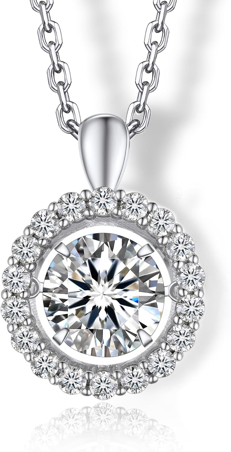 Necklace for Women, Sparkling Gift for Her, 1Carat Moissanite Heart Pendent for Her, 925 Sterling Silver Dance Necklace for Anniversary Christmas Valentines
