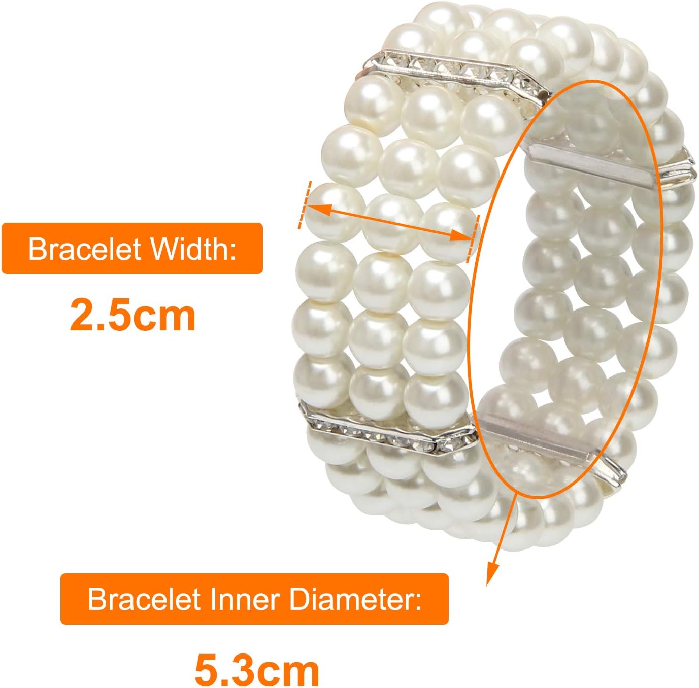 Ladies Faux Pearls Accent Off White Stretch Wrist Bracelet (Pearl style3) - Image 2