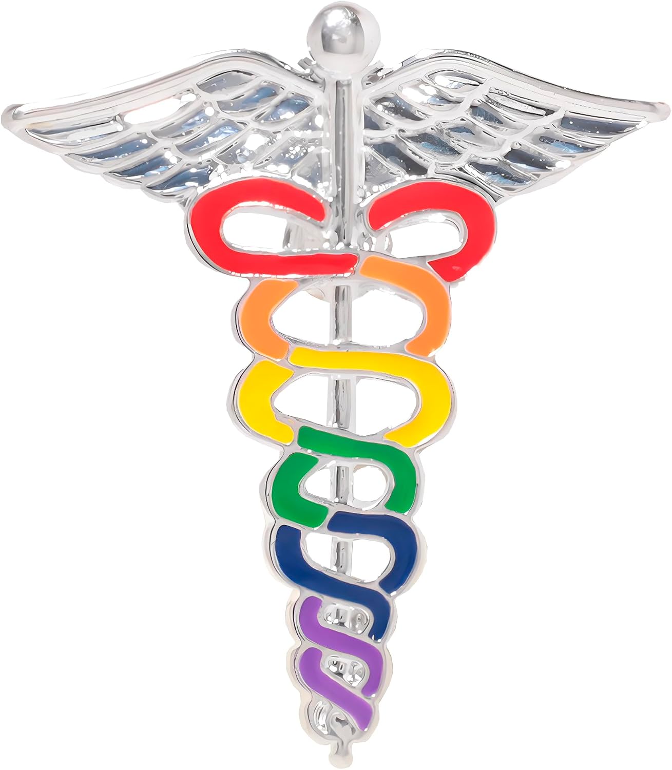 10/25/100pcs Rainbow Caduceus Pins - Medical Pin Rainbow Enamel Snake Stick Caduceus Lapel Brooch - Medical Symbol Caduceus Pin Perfect for Nurse, Doctors, and Emergency Brooch Jewelry