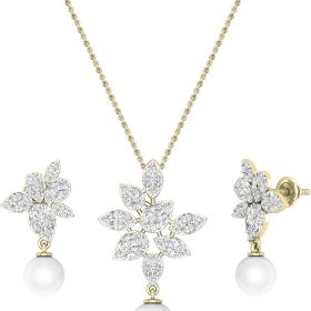 Natural White Diamond Pendant Necklace and Earring Set