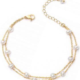 Gold Pearl Bracelets for Women - Dainty 14K Gold Plated Pearls Bracelet Trendy ded Chain  Gifts for Women