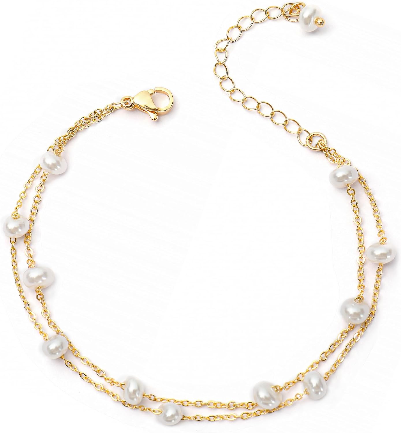 Gold Pearl Bracelets for Women - Dainty 14K Gold Plated Pearls Bracelet Trendy ded Chain Gifts for Women