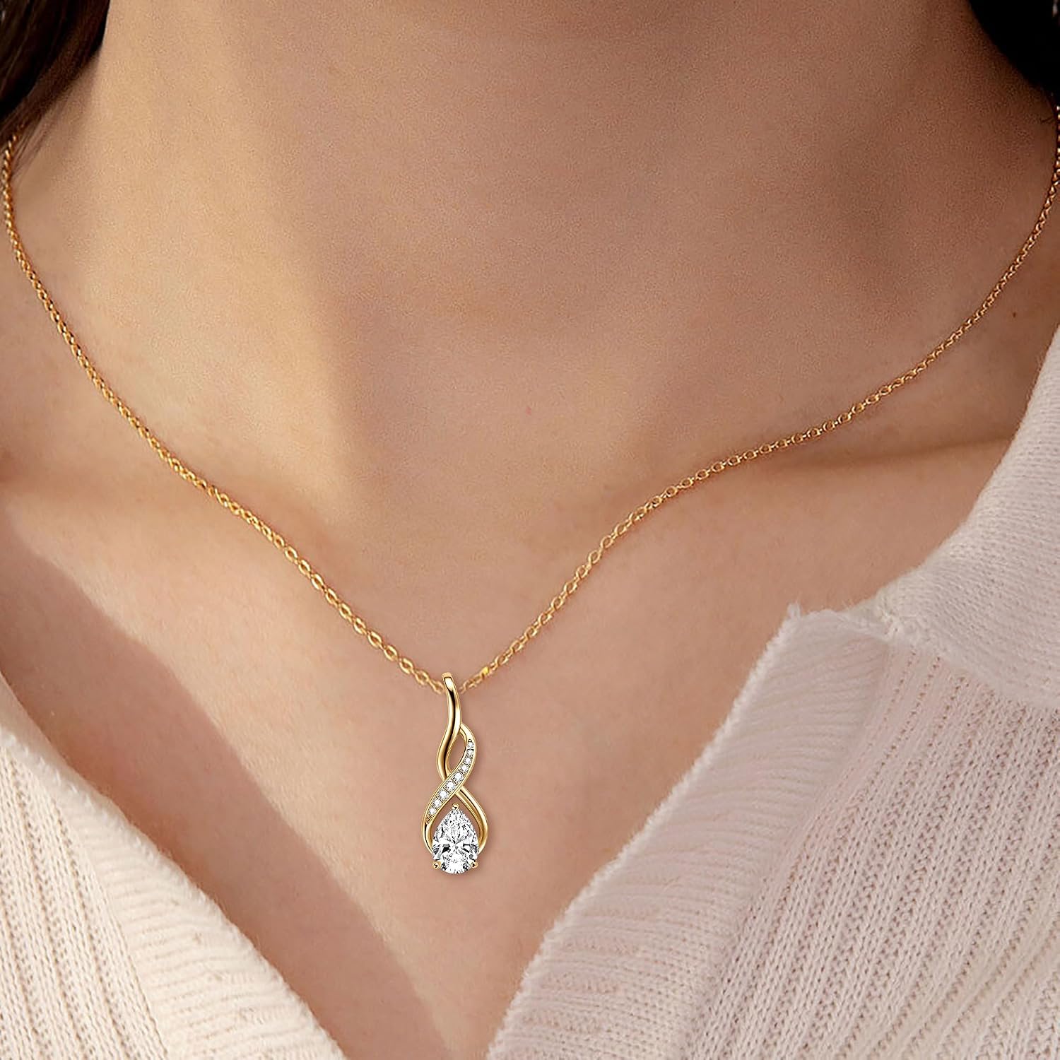 2ct Moissanite Infinity Pendant Necklace for Women, Pear Cut 7x10mm D Color Pendant 925 Sterling Silver Adjustable Chain, Elegant Jewelry Gifts for Wife or Mom - Image 2